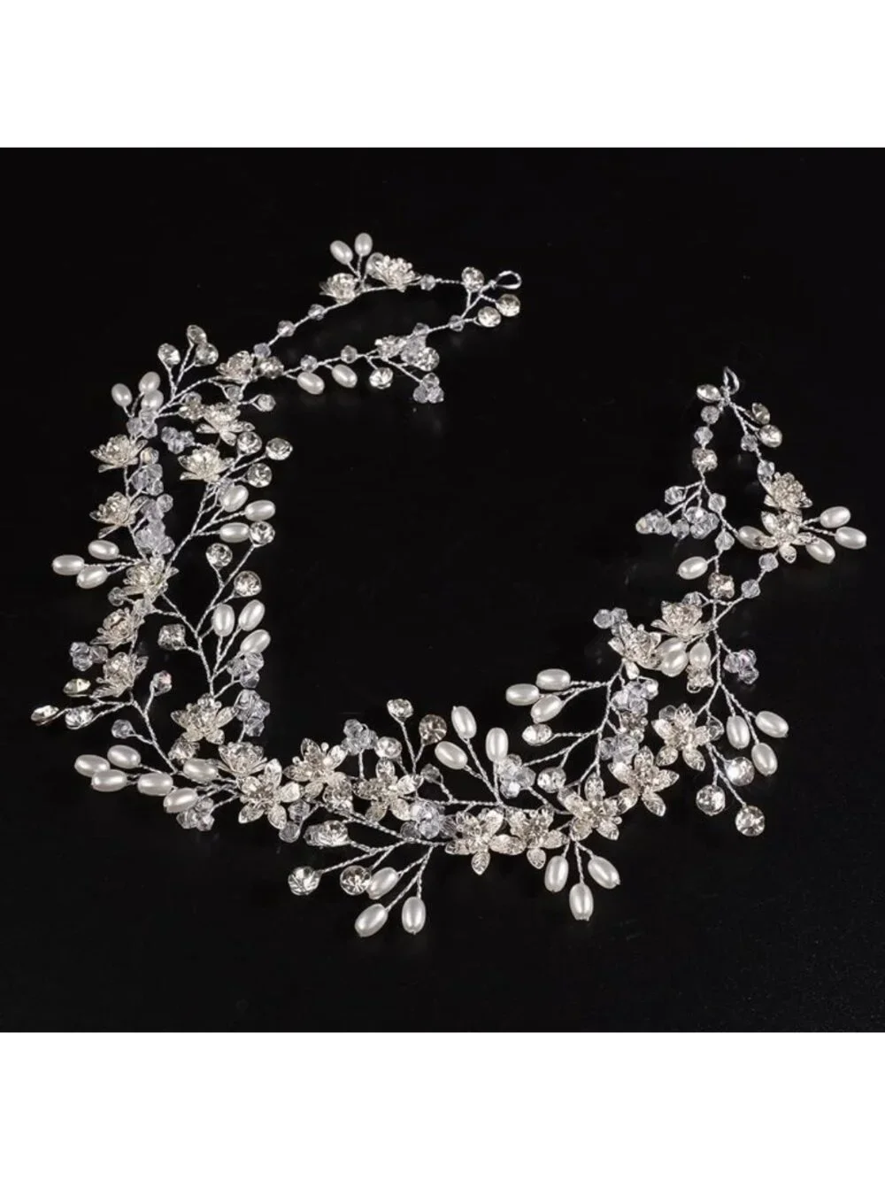 Vintage Crystal Flower Hair Vine - Bridal Pearl Rhinestone Headband for Weddings